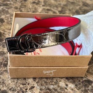 Christian Louboutin w cl logo belt size 90 / 36 anthracite gunmetal gray